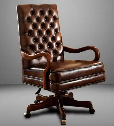 Simple modern leather boss chair cow leather big class chair solid wood office chair home lift computer chair.