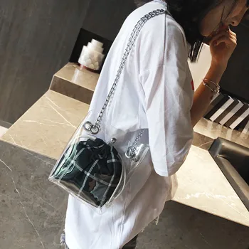 

Transparent Plaid Chain Shoulder Bags Fashion Girl Lattice Leather Crossbody Women Trave Shoulder Bag Sac