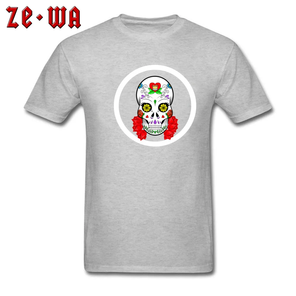 Candy Skull Mens High Quality Customized Tees O Neck NEW YEAR DAY All Cotton T-shirts Street Short Sleeve Top T-shirts Candy Skull grey