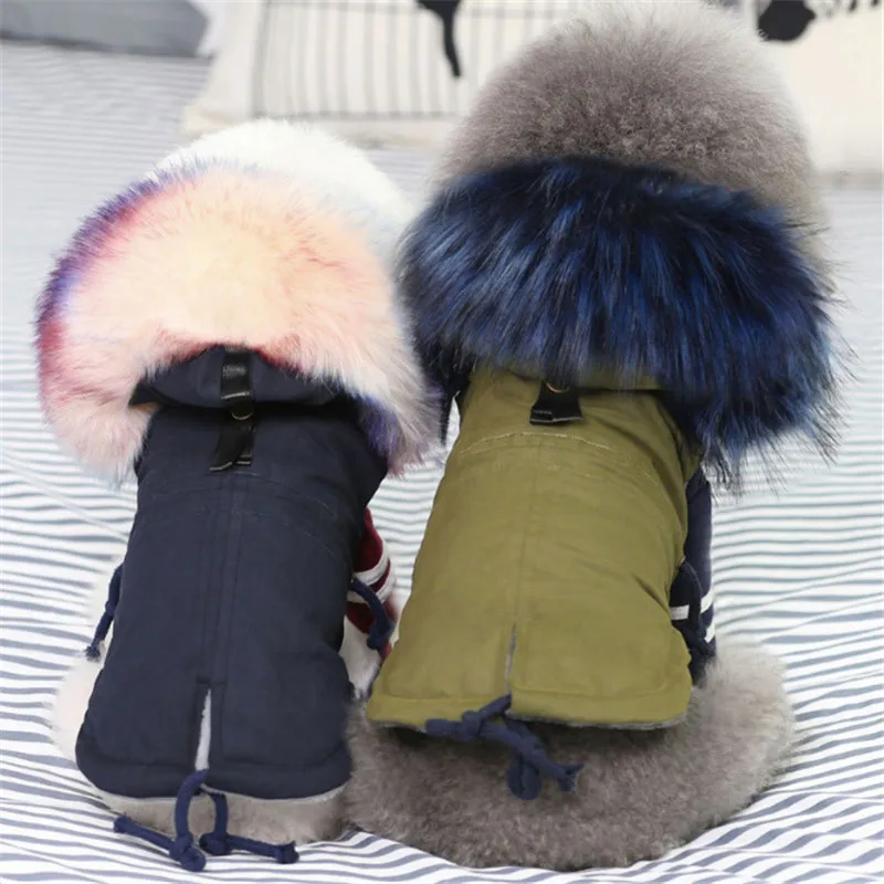 Meilleur Glorieux KEK hiver chien vêtements de luxe en fausse fourrure collier chien manteau pour petit chien chaud coupe vent pour animaux de compagnie Parka polaire doublé chiot veste