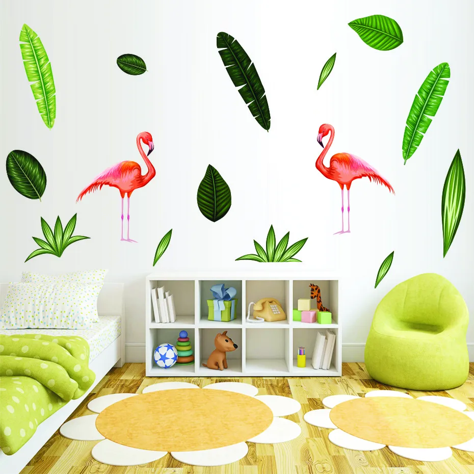 Elegant Flamingo on the grass Wall Decals Children's Kids Girl Art Vinyls Stickers Room Bedroom Home Decorative Wallpaper Mural (2)