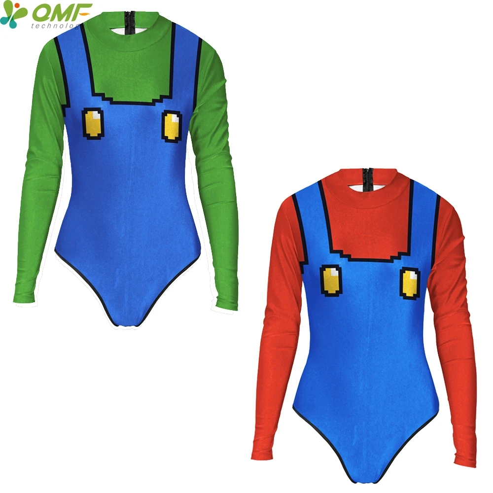 Cosplay Super Mario Bros Swimwear Diving Surfing Wear Long Sleeve One