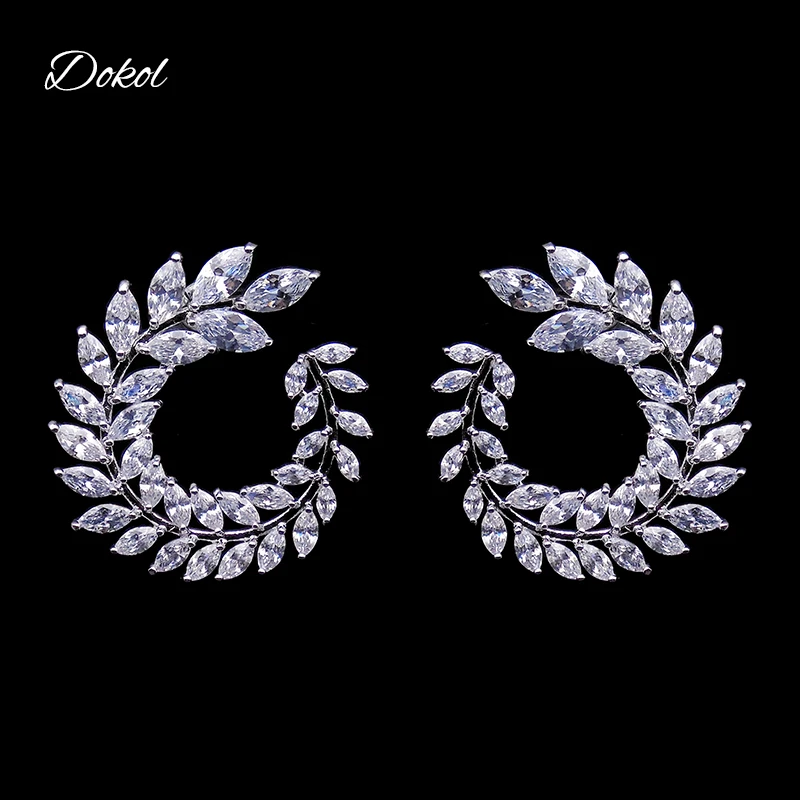 

DOKOL Unique Hollow-out Round Earrings for Women Silver Color Fashion Wheat Wedding Stud Earring With Cubic Zirconia DKE0103