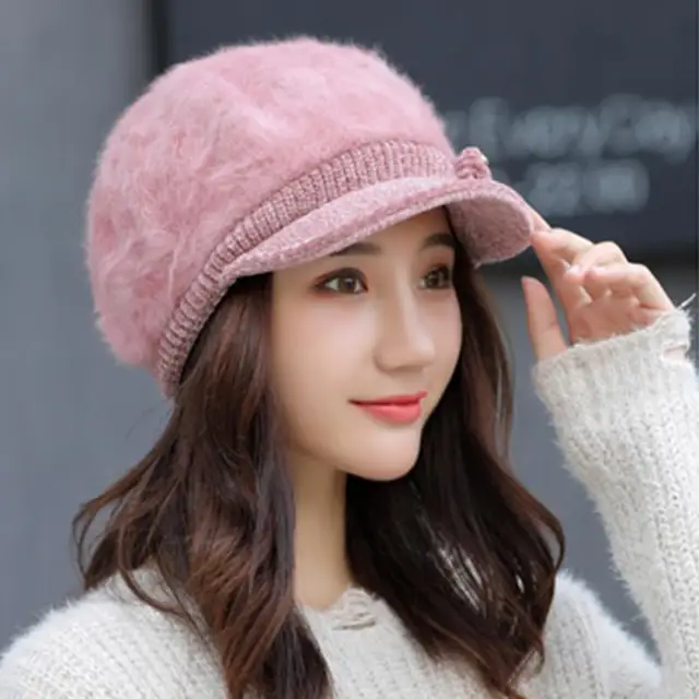 Fashion Cute Fluffy Women Beret Hat Winter Warm Knit Cotton Hat Cap