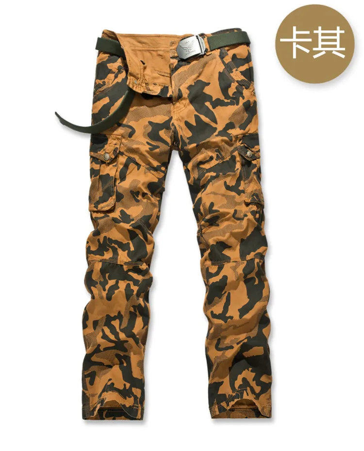 Men's Multi-Pocket Camo Pants Fashion Men Cotton Casual Camouflage Military Cargo Pants Tactical Outdoor Army Trousers No Belt (1)