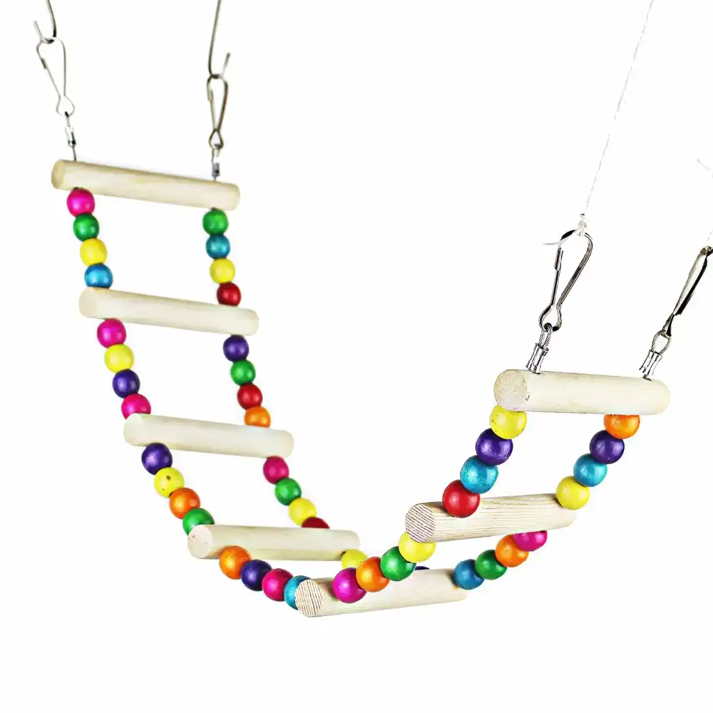 Tfwadmx Parrot Cage Ladder Bridge Toys Hanging Colored Swing Raw Wood and Edible Dye Training Playing Flexible Cage Accessories Decoration for Small to Medium Birds Parakeet Cockatiels Pigeon