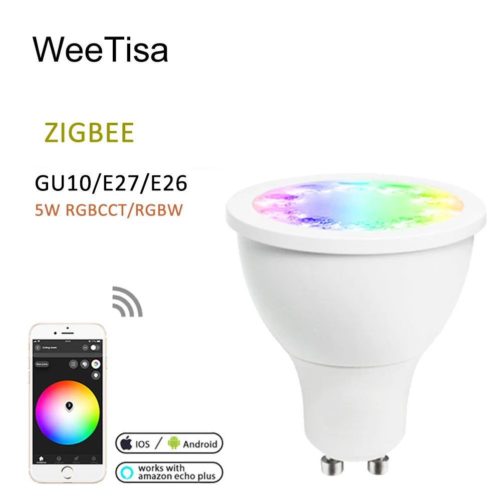 Светодиодный прожектор ZIGBEE GU10 E26 E27 5 Вт RGBW RGBCCT AC 110 В 220 В|Светодиодные лампы и
