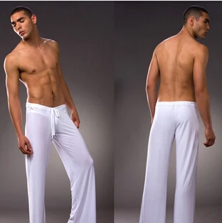 Горячая 1 шт. черный Lounge длинные Брюки для девочек пижамы Пижамные штаны для мужчин Sheer пикантная обувь дизайнер талии дома гей популярная одежда мужские - Цвет: Белый