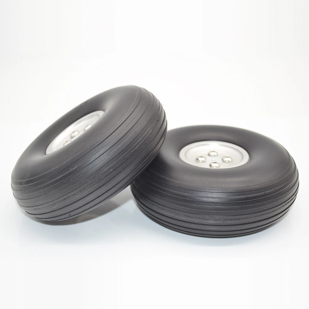 

1 pair 5" 127mm CNC Dia-Casting Aluminum Hub PU Wheel for Electric Gas RC Airplane Model 5 Inch