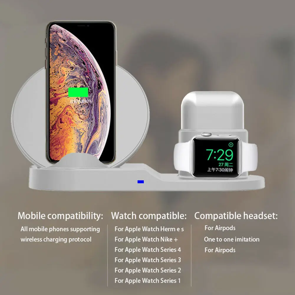 Мода 3в1 Qi Беспроводная Быстрая зарядка для Apple Watch airpods iPhone Xs Max samsung