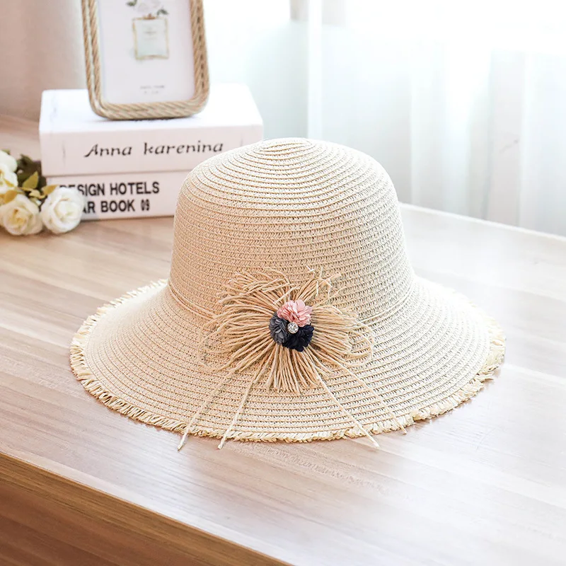Летний корейский цветок соломы козырек шляпу на открытом воздухе пляж ВС шляпы для женщин шляпа женщина Fold бассейна Кепки модная шляпа от