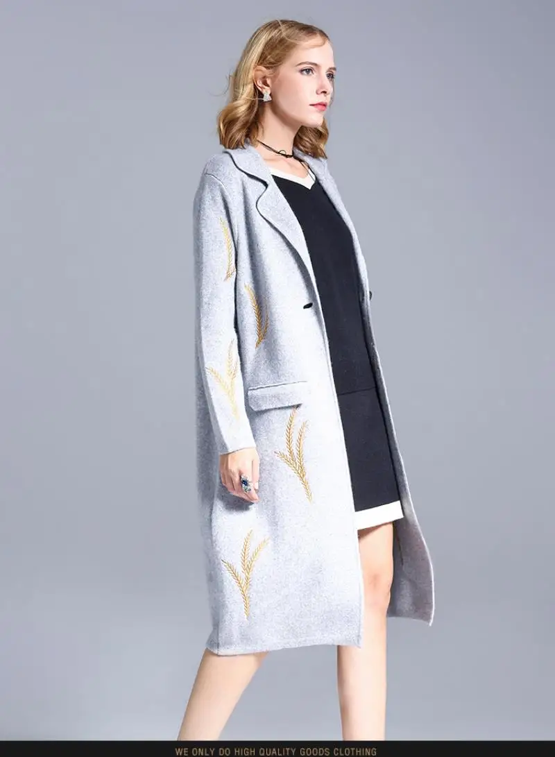 Women Autumn&winter occident new high-quality sweater solid color embroidery velvet Mink hair Wool knit fabric long woolen coat