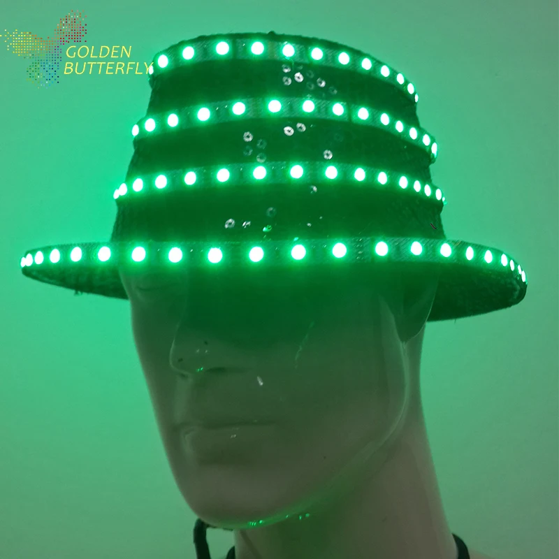 Led hat Новинка года Световой светящийся Для мужчин/унисекс Винтаж Воздуходувы джаз шляпа Трилби Дерби Кепки Стиль Шапки танец аксессуары