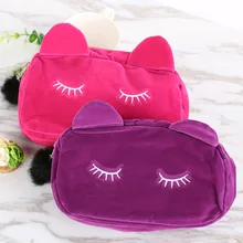 Портативная сумка для макияжа с рисунком кота, чехол для хранения монет, сумка для хранения косметики для путешествий, милая фланелевая косметичка, чехол s для женщин и девочек