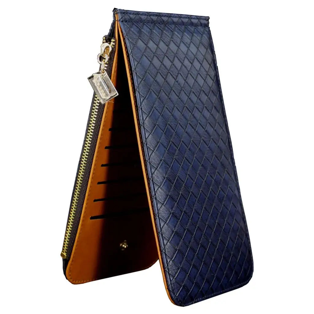 2015 New Dark Blue Women Genuine Leather Wallets With Zipper Pouch