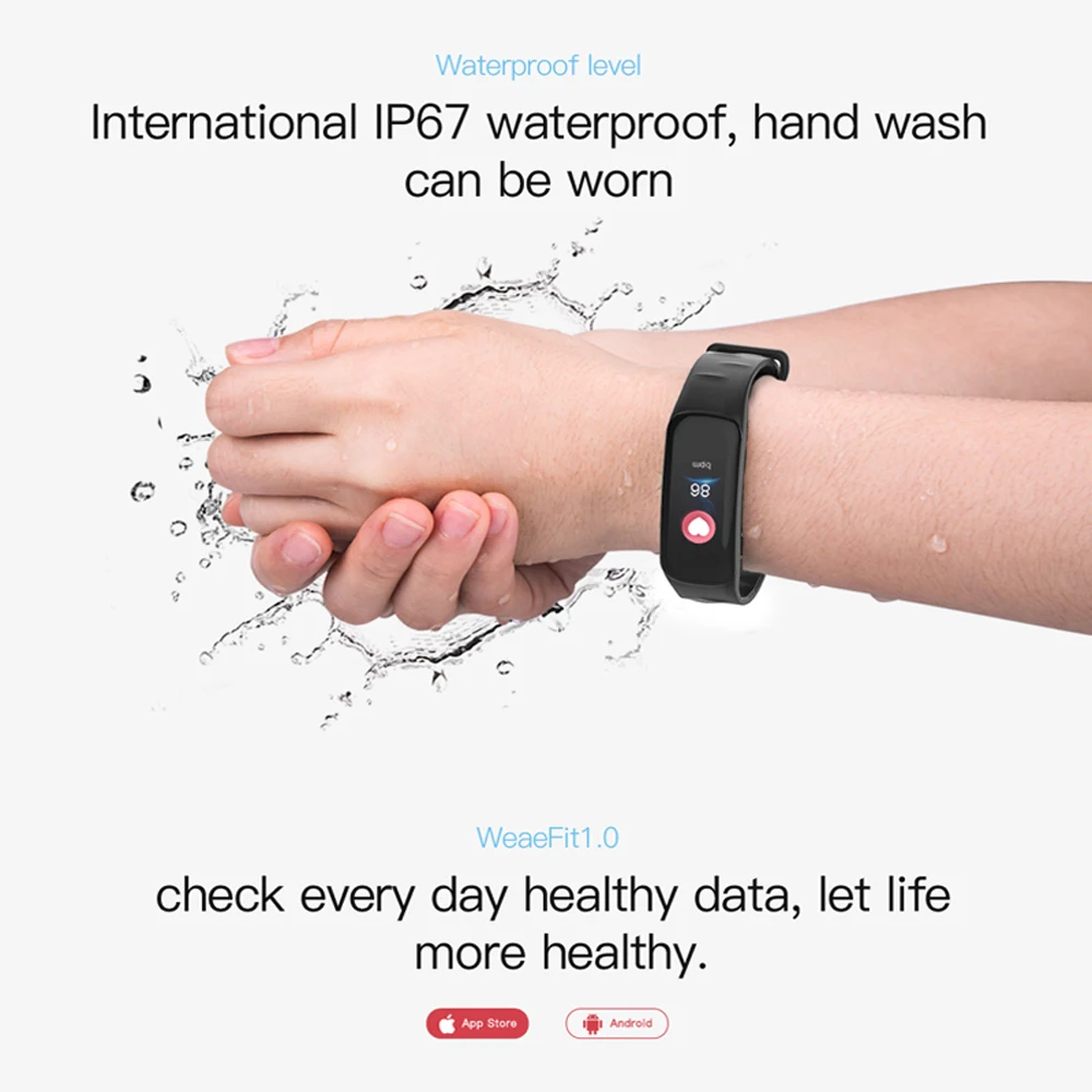 RUIJIE C1Plus Color Screen Fitness Bracelet Heart Rate Blood Pressure Oxygen Monitor Activity Tracker Waterproof Smart Band C1S