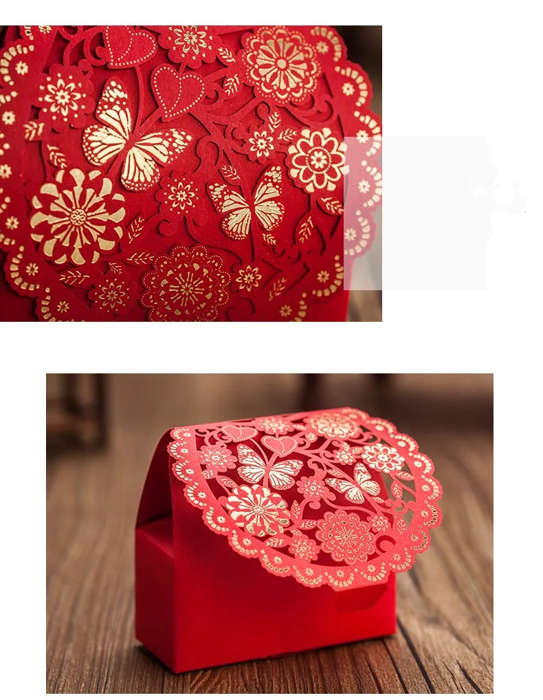 Романтический конфеты сумка украшения красный цветок бабочка сладкий упаковки свадьбы событие поставки подарки и сувениры коробке для гостей