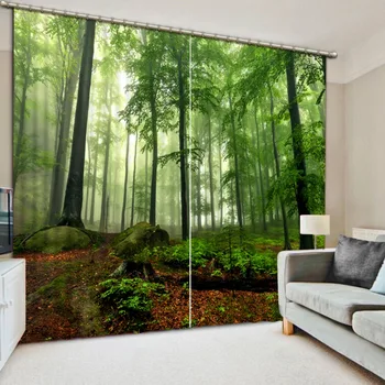 

Modern Home Decoration Living Room Curtains 3d Green trees fog photo Blackout Window Drapes 3D Curtains For Bed room