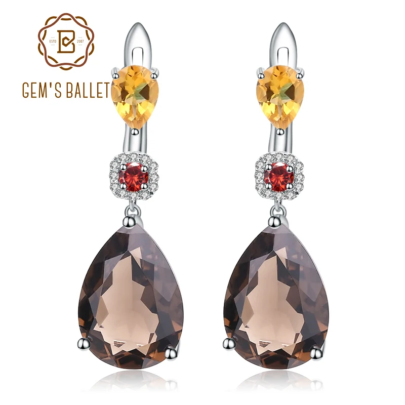 Gem's Ballet 10.44Ct Натуральный дымчатый кварц цитриновый гранатовый серьги 925 Висячие серьги из серебра 925 пробы для женщин хорошее ювелирное изделие