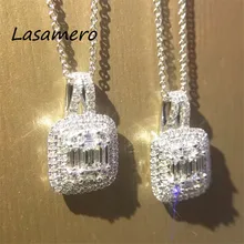 Lasamero венчик 0,48 CT Круглый вырез проложить Набор 18 k белого золота натуральный алмаз кулон ожерелье