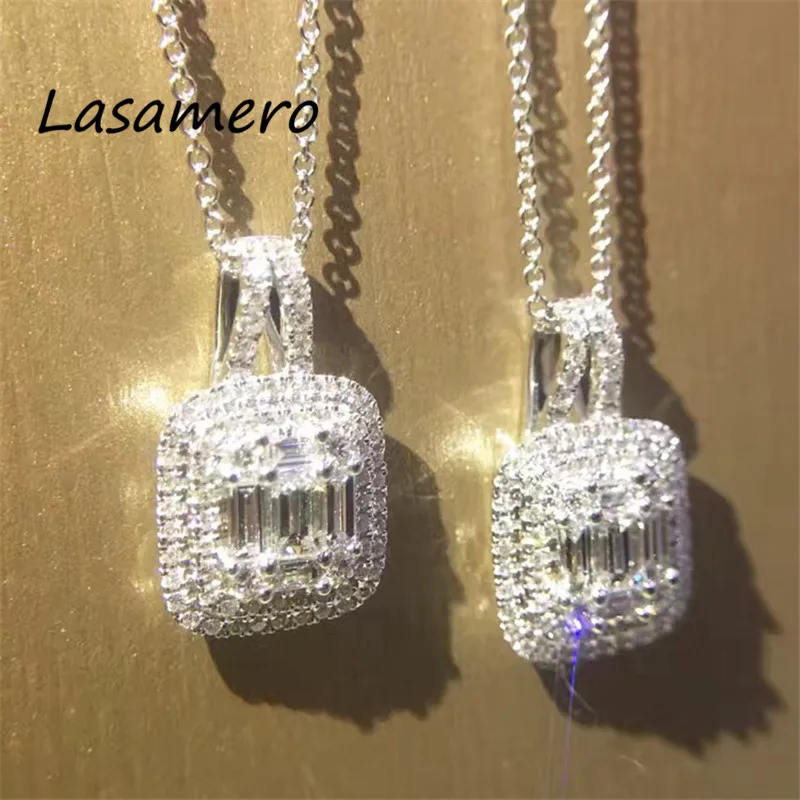 

LASAMERO Halo 0.48 CT Round Cut Pave Set 18k White Gold Natural Diamond Pendant Necklace