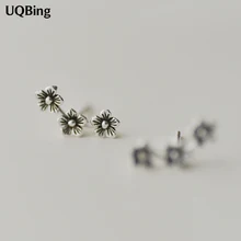 Ретро Винтажные 925 серебряные серьги-гвоздики с цветком серьги из стерлингового серебра 925 пробы Серьги-капельки с кристаллом