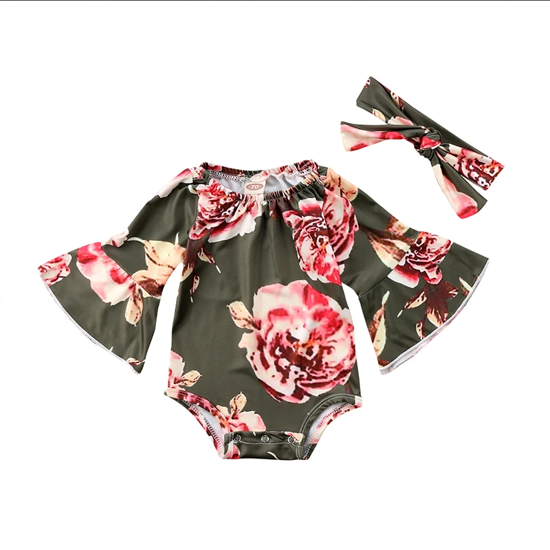 

Floral Baby Romper 2018 Summer Flare Long Sleeve Princess Newborn Baby Girls Flower Sunsuit Jumpsuit Playsuit Outfits Clothes
