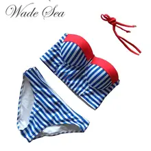 Wade Sea New Summer Women Sexy Bikini Set Blue White Striped Swimsuit Bandeau Push Up Swimwear