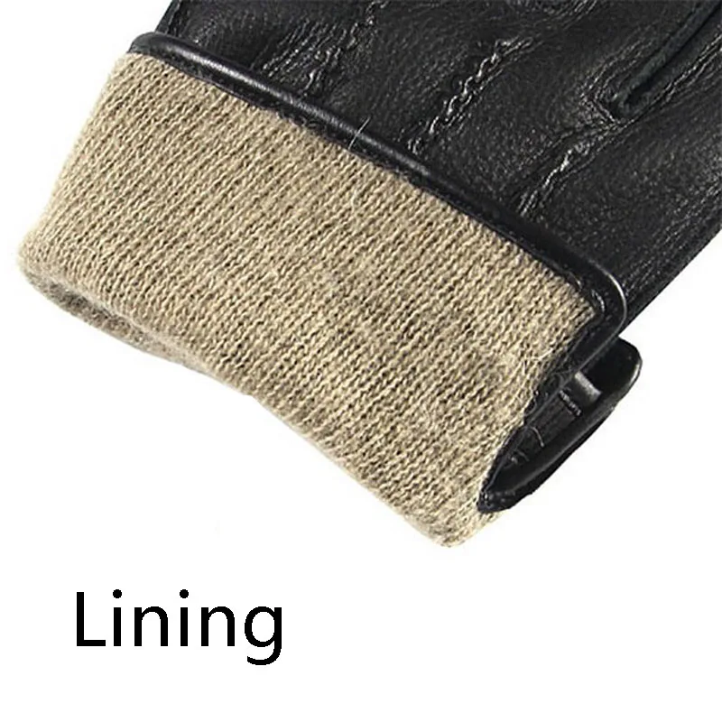 EM012WR  fashion men buckskin gloves winter warm men deerskin gloves wrist genuine leather gloves for male