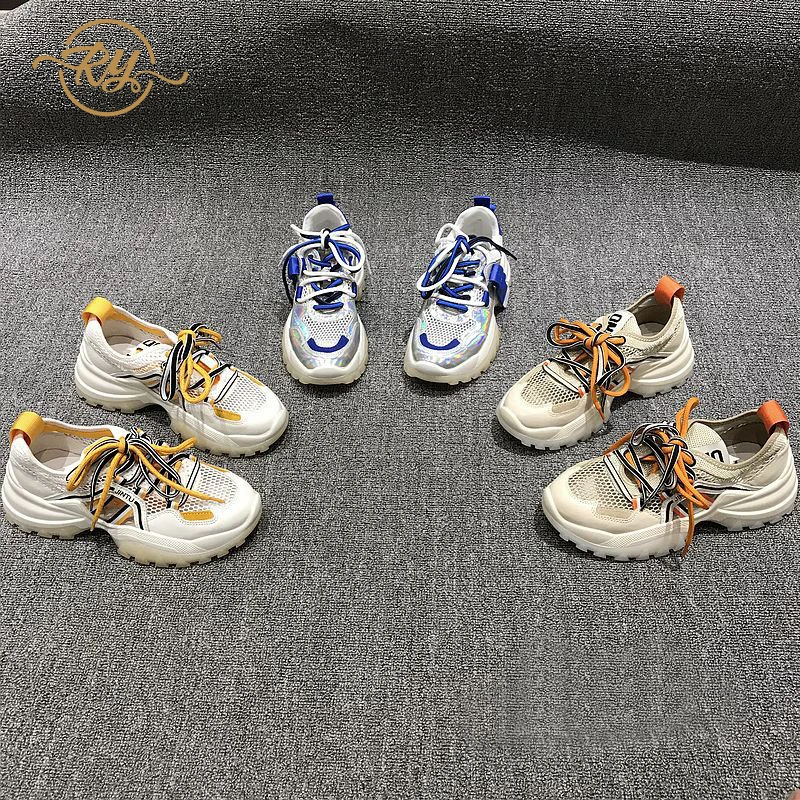 

RY-relaa brand ins trend shoes fashion women's shoes 2019 summer new leather mesh contrast color lace-up casual shoes