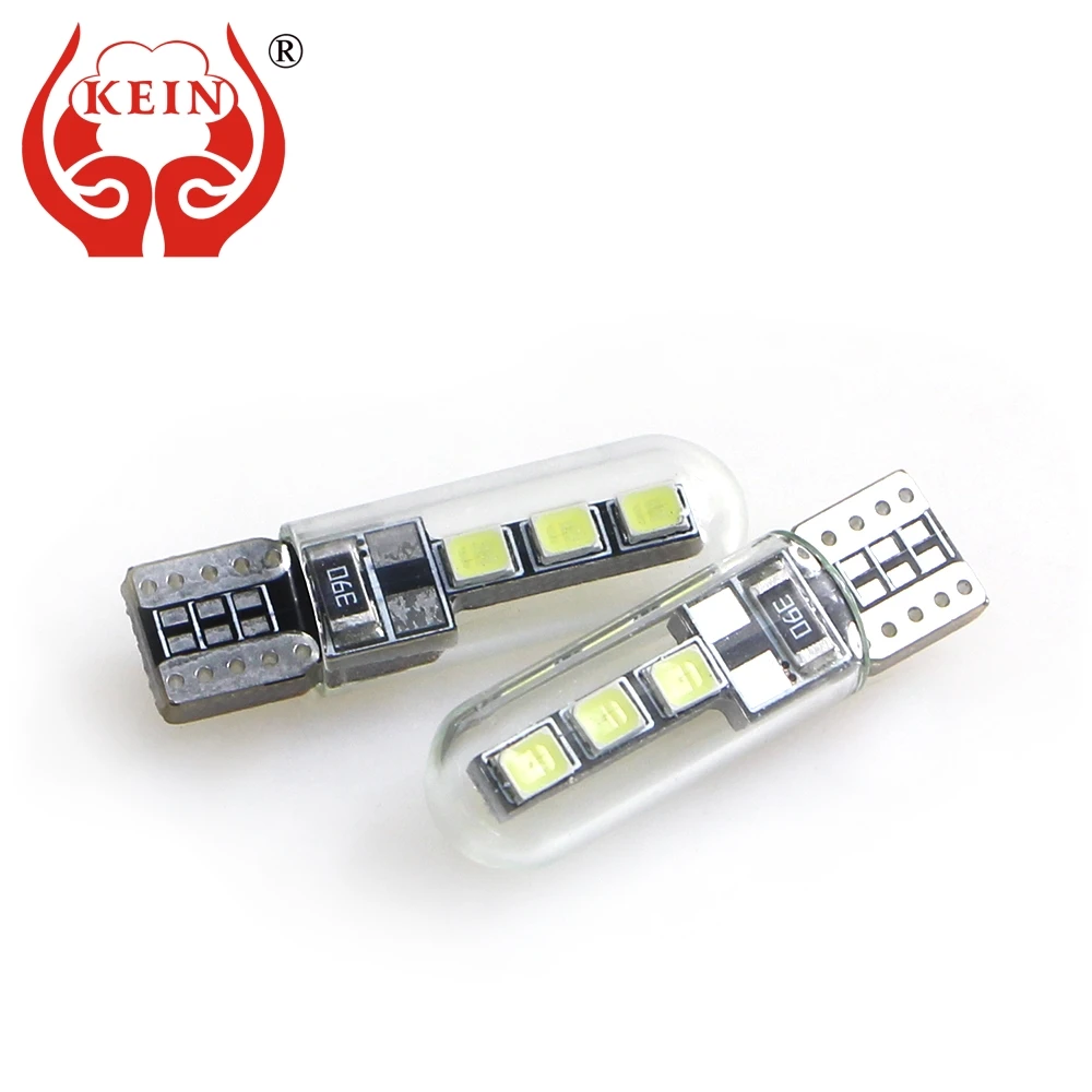 KEIN 100 шт. W5W T10 Светодиодные лампы стекло 2835 6smd 12 В led авто Стайлинг 194 168 номерного знака боковой клиновидный купол светильник для интерьера