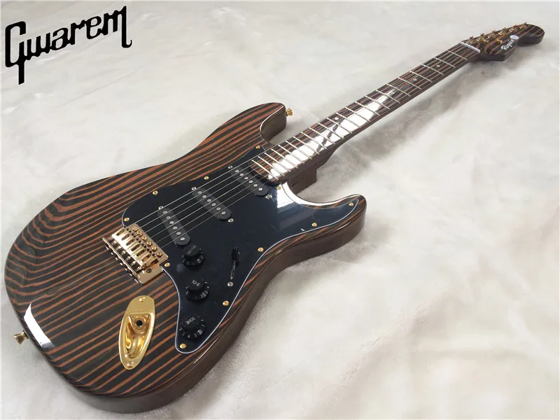 Электрогитара/Gwarem st гитара/zebravwood корпус и шея/с золотой аппаратной гитарой в Китае