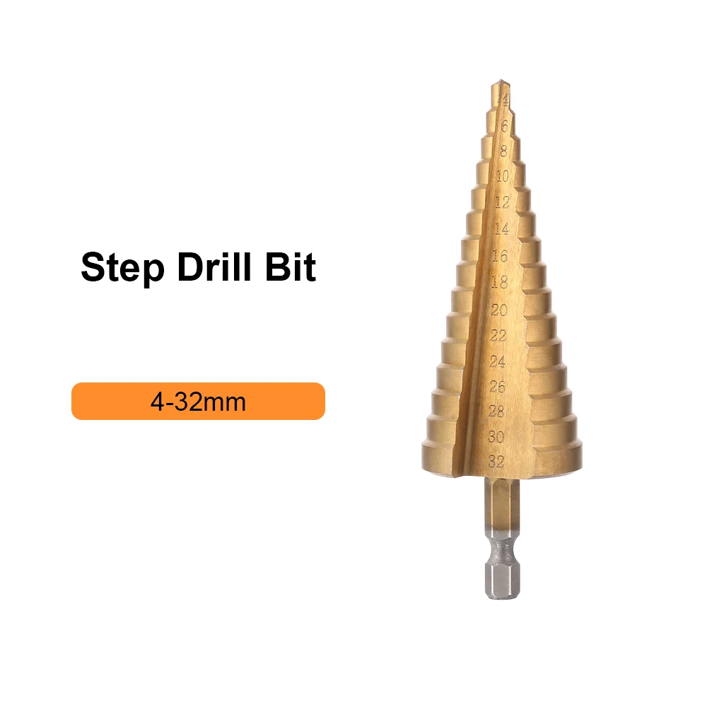 4-32mm Step Drill JelBo 4-32 мм HSS титановый шаг конус сверло бит шестнадцатеричный хвостовик отверстие резак для листового металла деревянные инструменты для сверления - Цвет: 4-32mm Step Drill