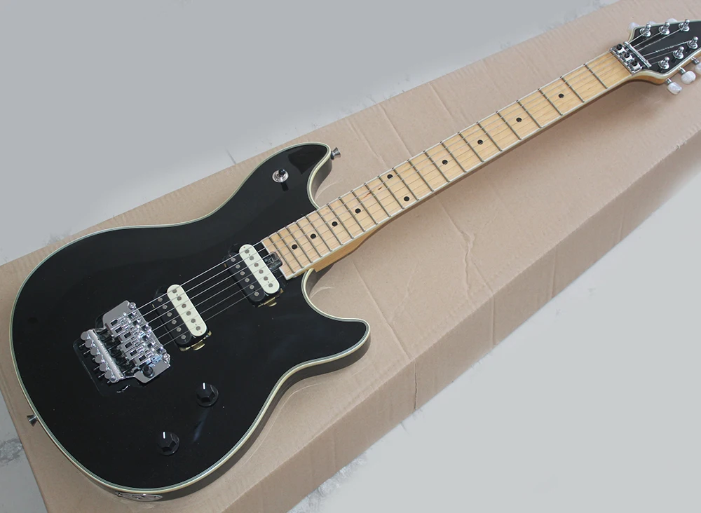 

Black Electric Guitar with HH Pickups,Maple Fretboard,Tremolo,White Binding,offering customized services