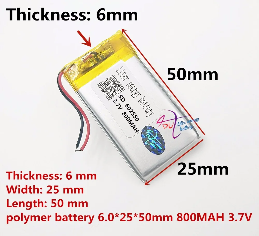 Лучший бренд батареи 3,7 V литий-полимерная батарея 602550 800 MAH gps навигатор Беспроводная гарнитура динамик точка детский планште для чтения