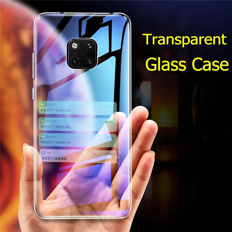 Ультра тонкий HD прозрачный стеклянный чехол для Huawei mate20 Pro цветной зеркальный