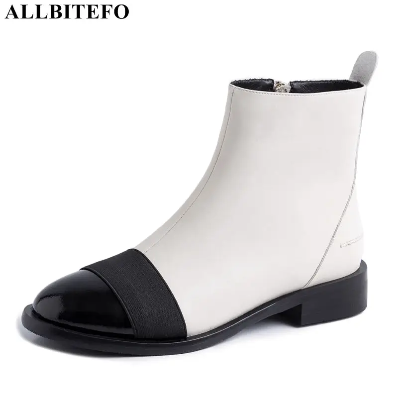 ALLBITEFO/модные брендовые женские ботинки из натуральной кожи на низком каблуке; Разноцветные ботильоны для женщин; женская обувь; кожаные ботинки