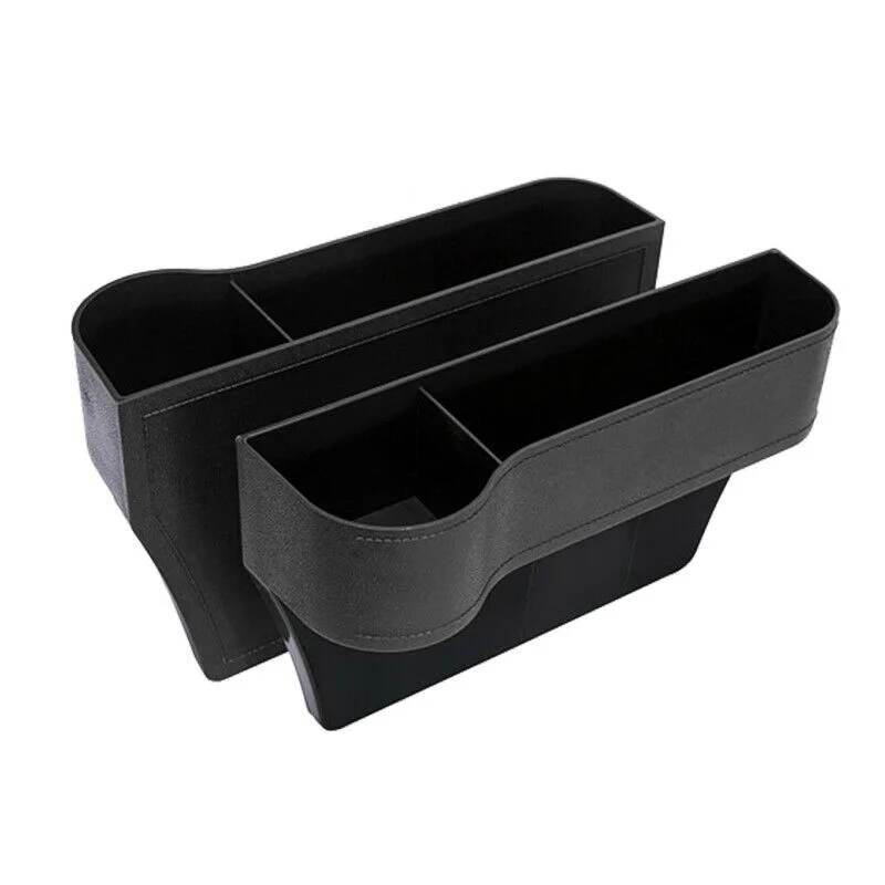 

1 Pair Car Seat Gap Catcher Organiser Storage Box Pocket + Cup Holder Side Black ABS