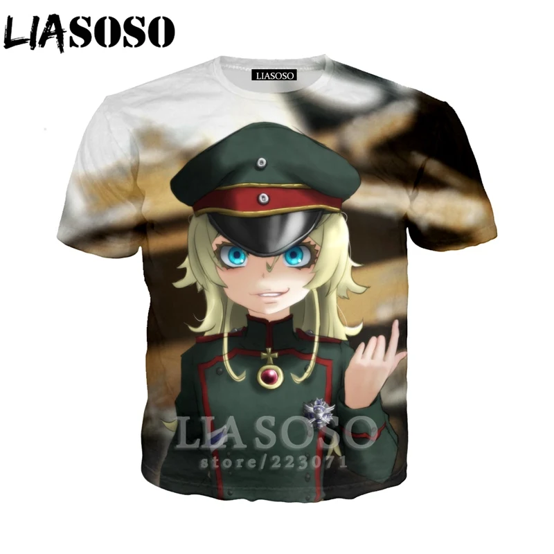 LIASOSO, летняя мужская и женская толстовка, 3D принт, аниме, Youjo Senki Saga of Tanya the Evil, футболка, короткий рукав, топ, пуловер, B086-03 - Цвет: 16