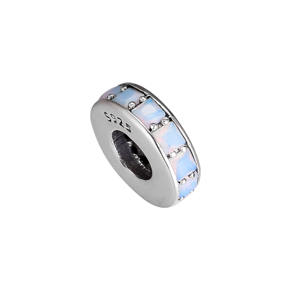 

925 Sterling Silver Eternity Charm Opalescent White Crystal Fit DIY Brand Bracelet Bead Jewelry Making Woman Gifts