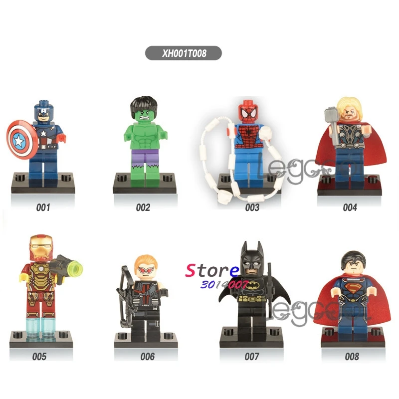 

1PCS model building blocks superhero Captain America Hulk Super Spider Man Thor Iron man Hawkeye Batman toys for children gift