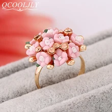 QCOOLJLY Лидер продаж Модные Роскошные Цветущий цветок для женщин обручальные ювелирные изделия Кристалл женский свадебный цветок на палец кольца