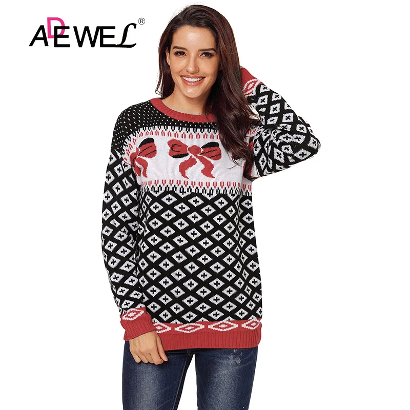 ADEWEL 2018 Winter Christmas Tops Pullover Sweater Women Plus size Knitted O-neck Long Sleeve Sweater Jumper Pullovers Femme XXL ADEWEL 2018 Winter Christmas Tops Pullover Sweater Women Plus size Knitted O-neck Long Sleeve Sweater Jumper Pullovers Femme XXL