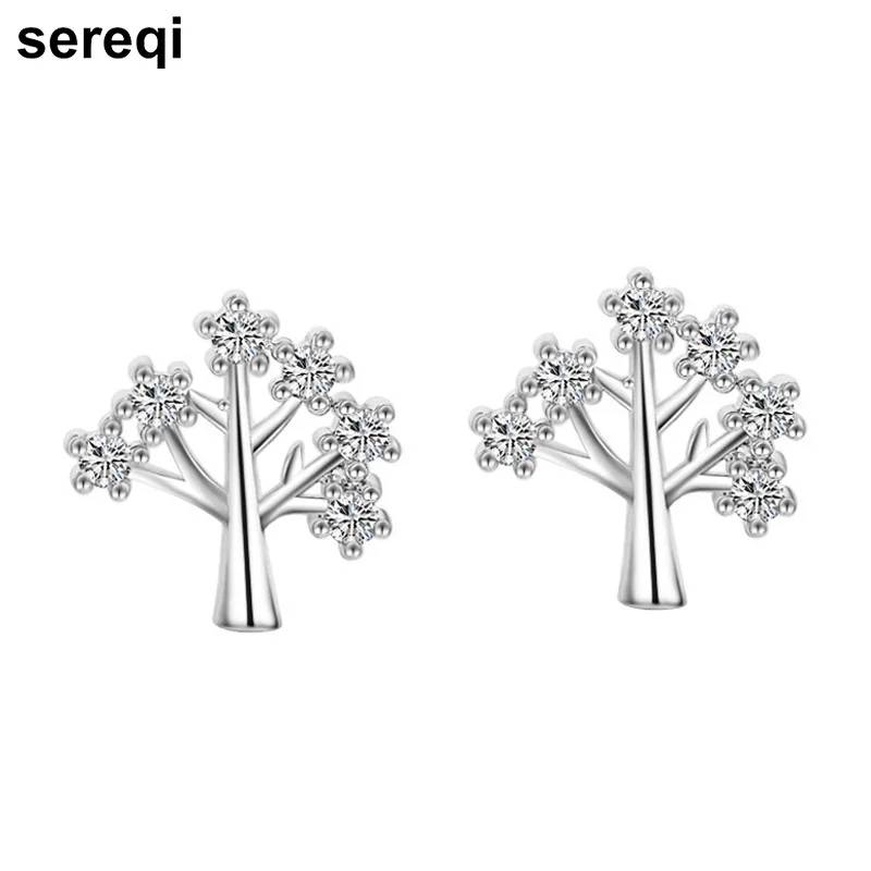 sereqi New Arrival!!! Focus Fashion Fine Excellent Jewelry Silver Color Crystal Zircon Wishing Tree Gift Stud Earrings For Women | Украшения