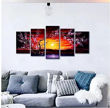 

5 Panels Plum Tree Blossom Modern Giclee Canvas Prints Flowers Artwork Contemporary Abstract Floral Paintings on Canvas Wall