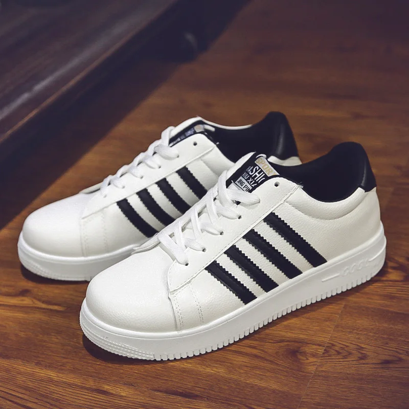 2016 Nuevo Cuatro Rayas Ocasionales de Los Hombres Zapatos Blanco Negro  Rojo 3 colores Transpirable Lace Up PU Pisos de Cuero de Fondo Grueso c275  65|shoes bridal|shoe storeshoes brads - AliExpress