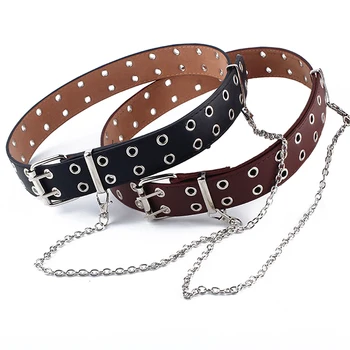 

2019 New Style 1× Ladies Belt Women Punk Chain Fashion Belt Adjustable Black Double/Single Eyelet Grommet Leather Buckle Belt