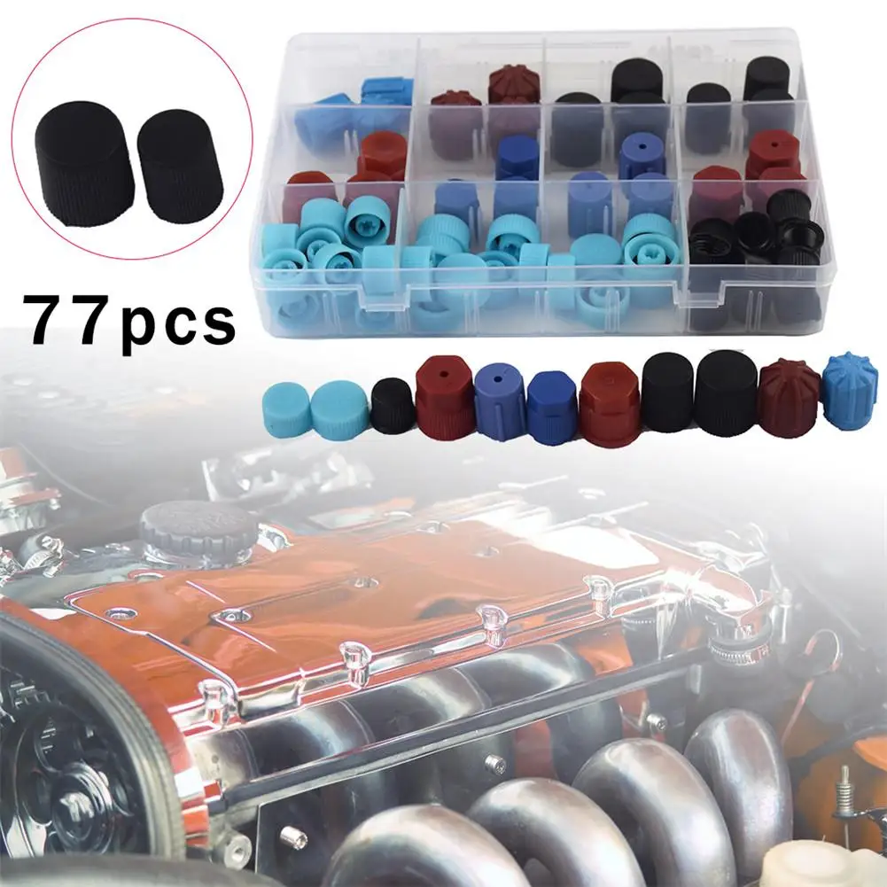 

77pcs Universal A/C R134a R12 High Low Side Valve Core / Service Port Dust Cap Set Replacement, Caps With "O-ring" Seal Inside