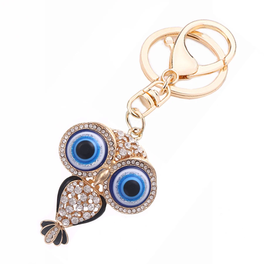 cheap Creative Novelty Rhinestone Animals Owl Keychain Charm Car Key Chain Ring Holder Women Bag Keyfobs Accessories Lovers Gift R124