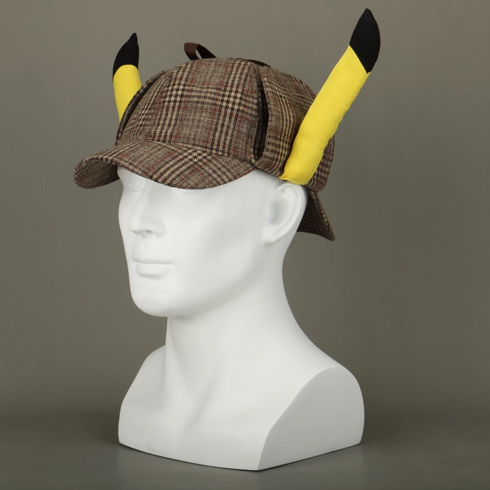 2019 Movie Pokemon Detective Pikachu Cosplay Hats Cute Ears Deerstalker Caps Adult Halloween Props Accessory Gift (16)